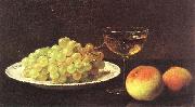 Otto Scholderer Stilleben mit Trauben auf einer Porzellanschale, zwei Pfirsichen und gefulltem Sherryglas Spain oil painting artist